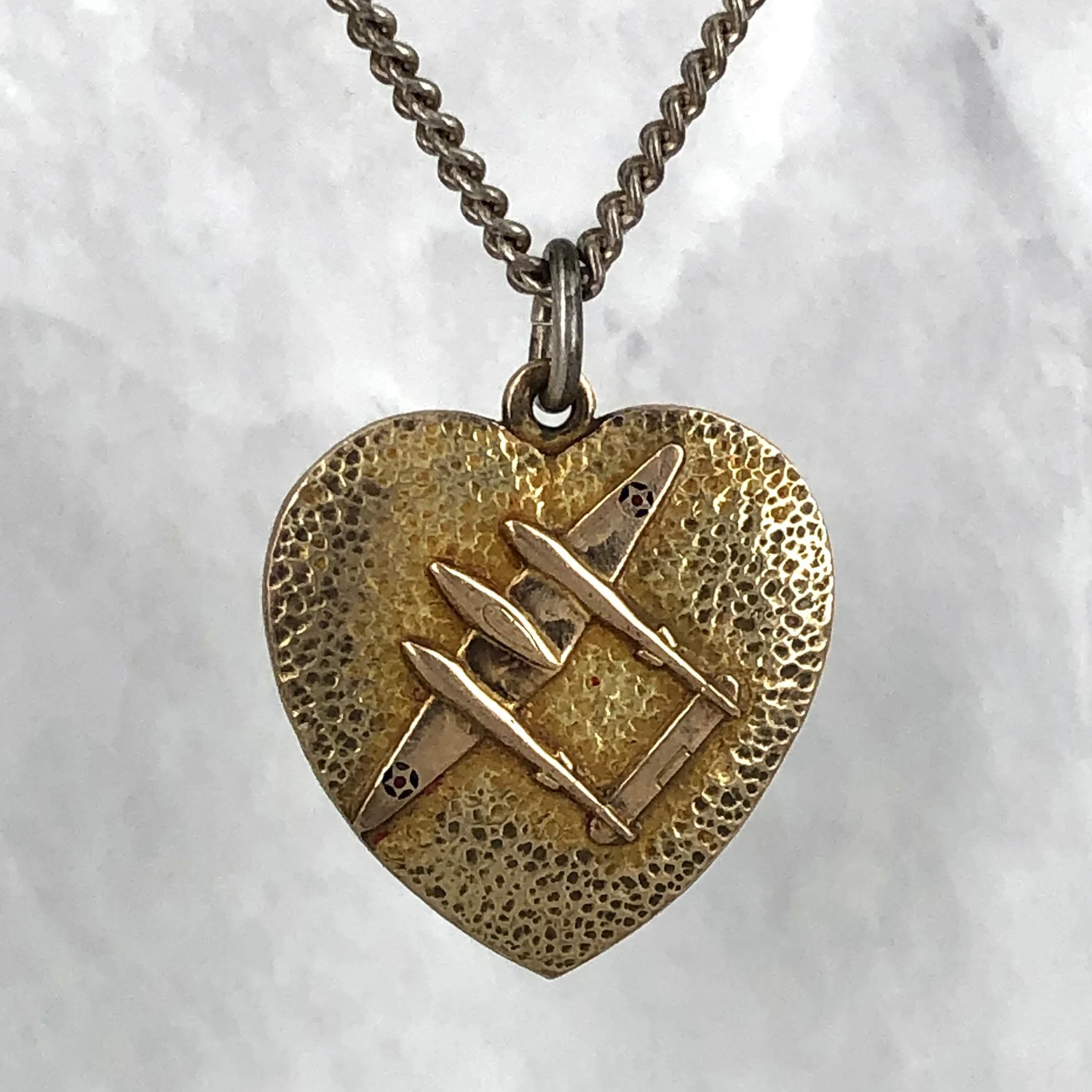 米軍 実物 SWEETHEART JEWELRY P-38 ネックレス WW2 Era Enameled 10k Gold Front Silver Air Corps P-38 Airplane